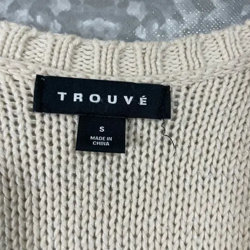 Trouve Ivory Striped Faux Leather Trim Zip Up Cardigan