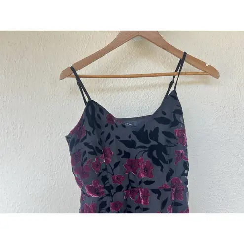 Lulu’s Burnout Velvet Floral MIDI Dress Women’s Small Asymmetrical Whimsigoth Black