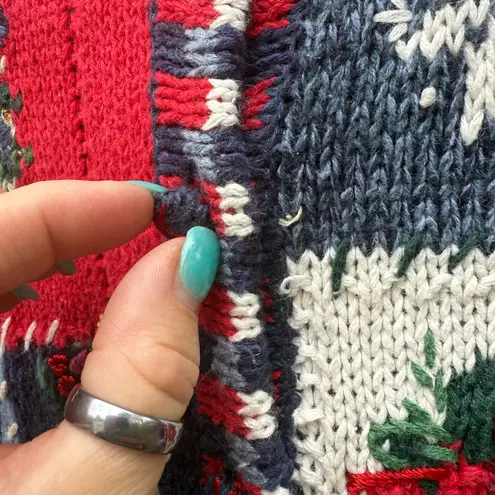 VTG Y2K Heirloom Collectives Mixed Media Patchwork Fair Isle Christmas Cardigan Red Size M