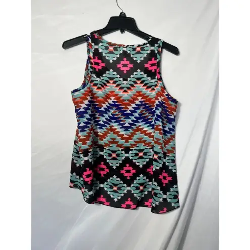 delia*s Blue, Pink,‎ black, and white Aztec Print Sheer Tank Top