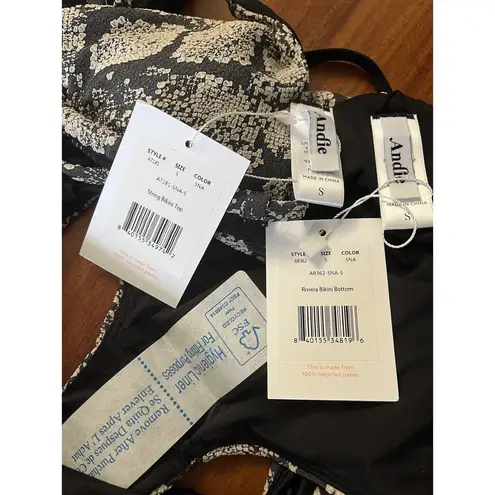 ANDIE NWT Swim Snakeskin Triangle String Bikini Top Riviera Bikini Bottom Small