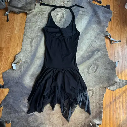 Black Ruched Mini Halter Dress With Mesh Overlay Size M