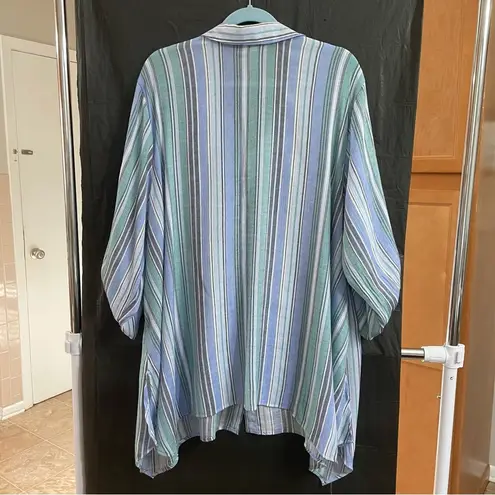 Catherines 2X Blue Striped Casual Button Up Shirt Lightweight Comfy Relaxed