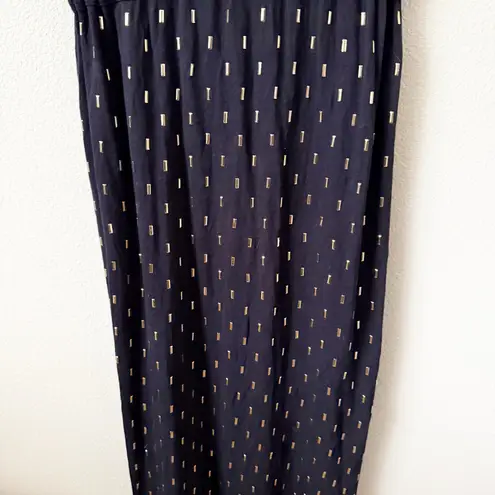 MICHAEL KORS | Black Gold Stud Maxi Dress Short Cap Sleeve Tie Belt | Size XL