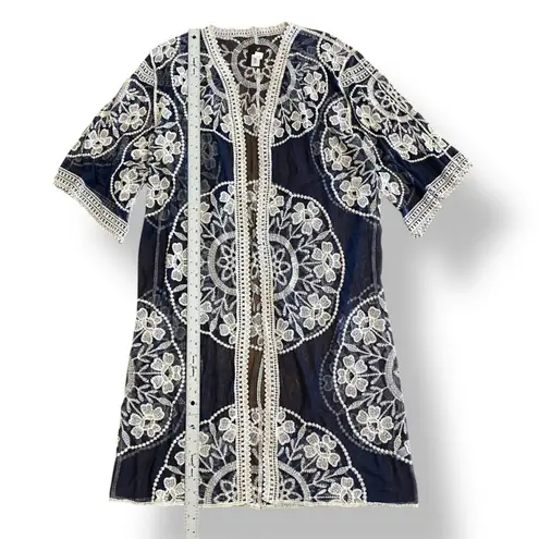 Janice Apparel NWT Vintage Style Navy Blue Embroidered Lace Kimono OS Boho Blue Size undefined