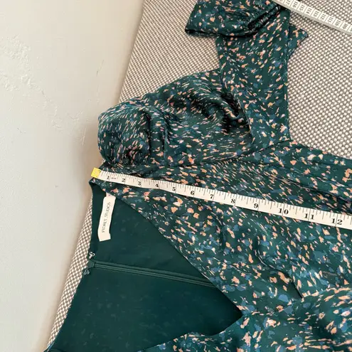 FLORET STUDIOS Long Sleeve Satin Faux Wrap Midi Dress in Green Pink size M Size M