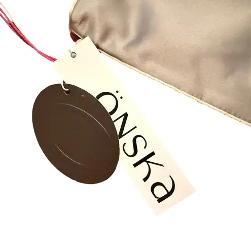 Onska Jumeoni Satin Bag Beaded String Strap Melon Gray Green Korean Fashion NWT