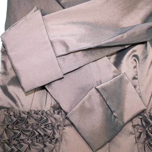 Cachet Womens 8 Satin Metallic Blazer Jacket Ruffled Preppy Edgy Whimsygoth Brown