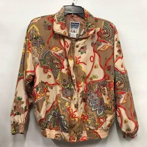 Vintage Details Sportswear Womens Silk w/pockets Zip Up Bomber Jacket S Flawed