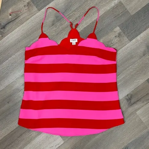 J.Crew Scalloped Striped Cami Halter Tank Top Shirt Pink Red 4