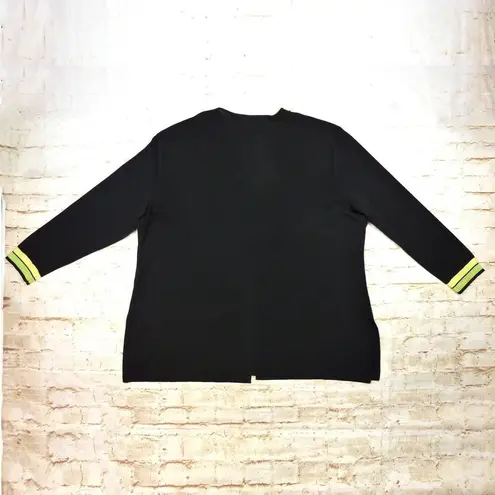 Exclusively Misook Cardigan Womens Plus 3X Black Green Yellow Trim V