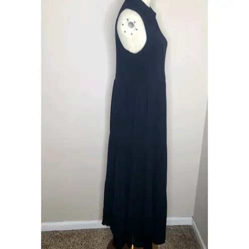 Ny Collection Maxi Dress Sleeveless Collared Tiered Ruffle Womens Black