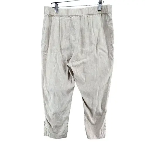 J Jill Linen Stretch Pants Women M Beige Crop Button Hem Coastal Resort Breezy Size M