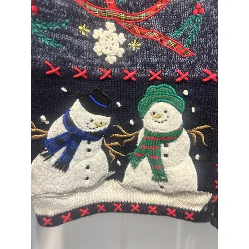 Designer Originals Christmas Holiday Snowman Sweater Size Large Tacky Whimsy Blue