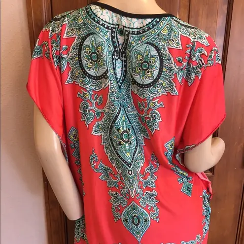 Coral Turquoise & Black Belted Tunic Dress Size M