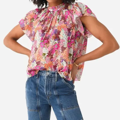 NEW TROVATA carla highneck shirt in young meadow size small NWOT floral blouse Pink
