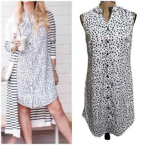 CAbi  5233 Camilla White Shirt Dress Animal Print