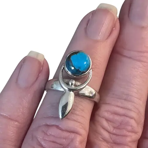 Sterling Silver Goddess Moon Ring Blue Turquoise sz 6.5