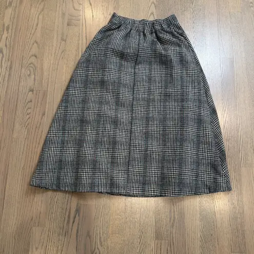 Veve Glen Plaid Flared Midi Skirt Elastic Waist Lined Women's Gray