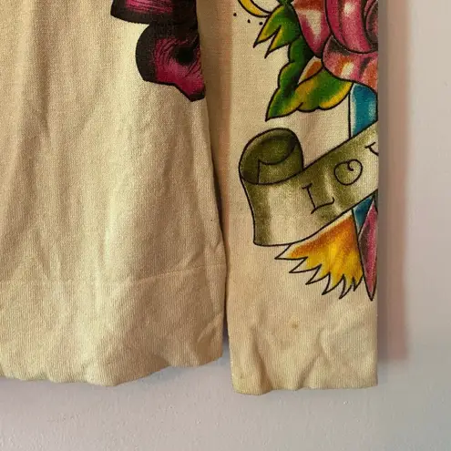 Ed Hardy Women's Large Cream Zip-Up Sweater Floral Rhinestone Christian Audigier