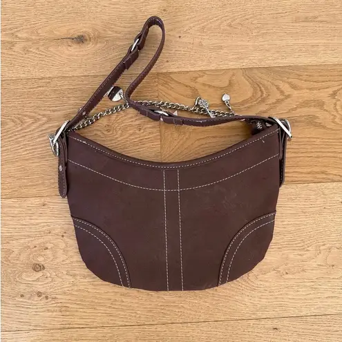 White Fox Boutique  - Caroline Faux Suede Charm Shoulder Bag in Brown & Silver thumbnail 2