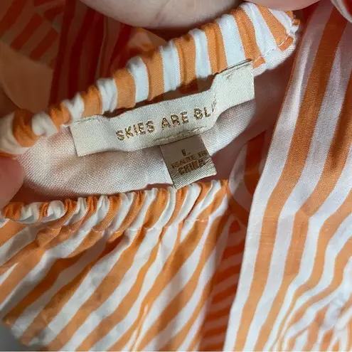 Skies Are Blue Striped Orange & White Maxi Dress V-Neckline Size Large ruffle