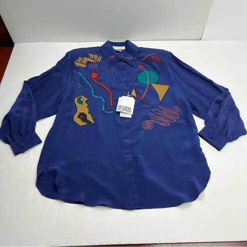 Regina Porter Womens Large Purple Blue Wicked 90s Shirt & Pants 100% Silk NEW