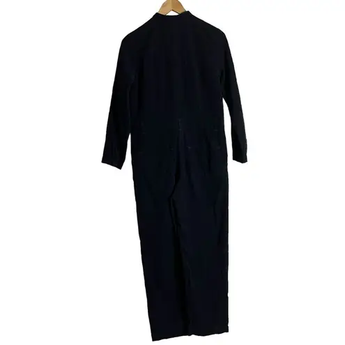 A.P.C. Justine Navy Blue Corduroy Long Sleeve Button Front Jumpsuit Size S Black