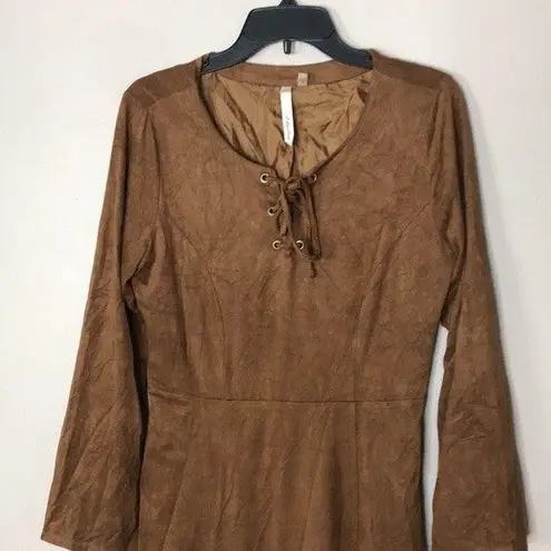 Ny Collection baby doll dress brown suede long sleeve dress size medium