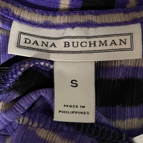 Dana Buchman Purple, B:acl & Cream Striped 3/4 Sleeve Top