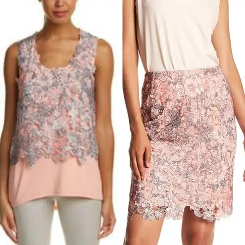 Tahari T Two Piece Peach Orange Lace Skirt Set S