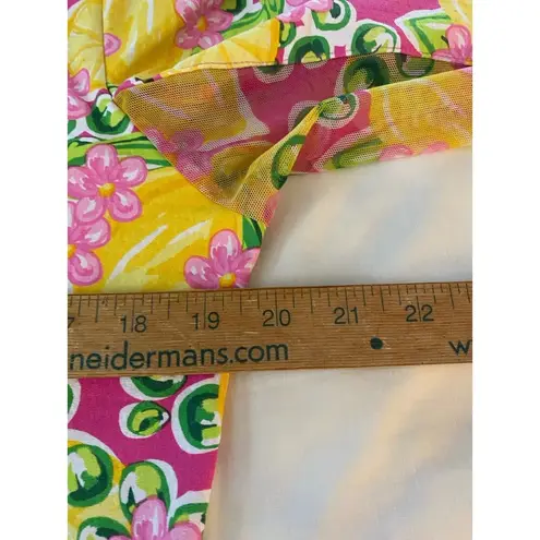 IBKUL Calista Hot Pink 1/4 Zip Shirt Large Yellow Lemons Mesh Long Sleeve UPF50+