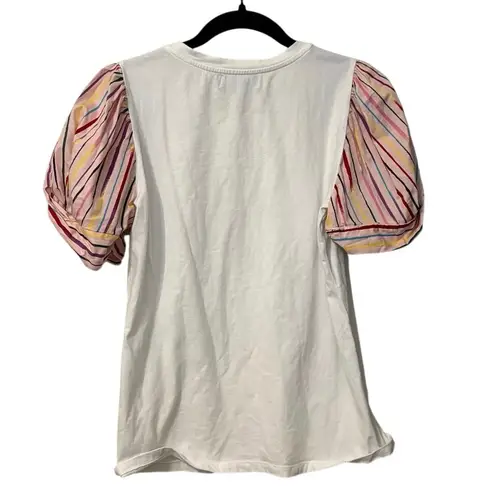 Tuckernuck Pomander Place White Bermuda Pink Striped Puff Sleeve Tee Size Medium