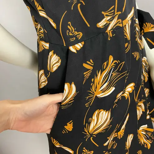 JUST Female Dress Elay Leaves Print Wrap Floral Black Golden Yellow Size Small