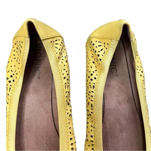 Vionic Robyn Perforated Yellow Leather Flats Casual Slip On Shoe ballet flat