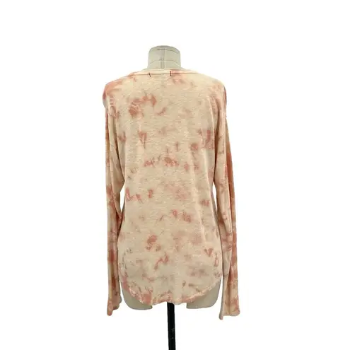 Amo Scoop Neck Long Sleeve Tee Sherbet Tie Dye Pink Size Small