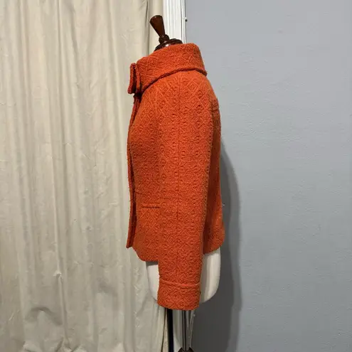 Tulle Women Anthropologie Orange Textured Patterned High Neck Buttondown Coat S
