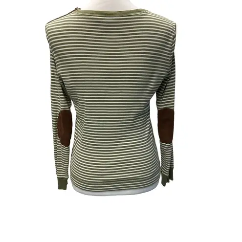 Lauren Ralph Lauren Green Cream Stripe Long Sleeve Tee Size M Faux Suede Patches Size M