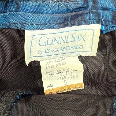 Gunne Sax Vintage Short Prom Dress Size 5 Metallic Blue Flower Corset Hi-Low