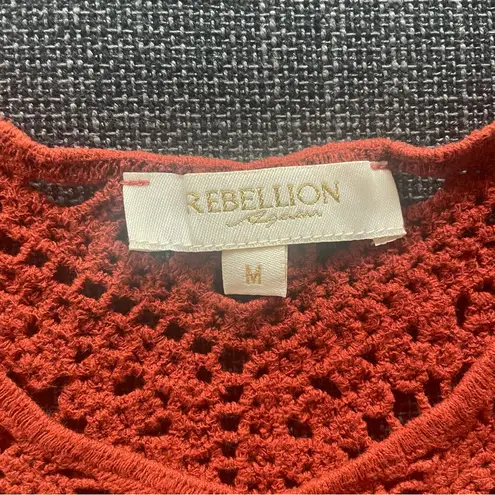 Burnt Orange Crochet Sweater Top Cropped Short Sleeve Rust Size Medium Boho