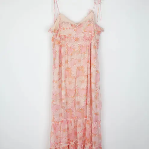 Miss Selfridge Coquette Floral Babydoll Maxi Dress Pink Ruffle Tier Size 12 Boho