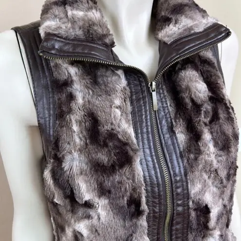 Go Coco Faux Fur and Faux Leather Vest Brown Size M