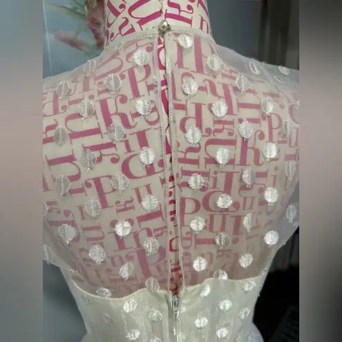 1950s Warren Petites Ivory Polka Dot Tulle Illusion Dress Tea Length Size 6 White