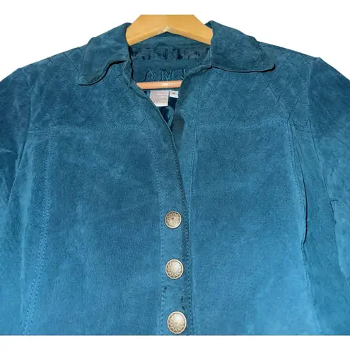 AMI Leather Jacket Women's Medium Teal Country Western Suede Quilted Equestrian Green