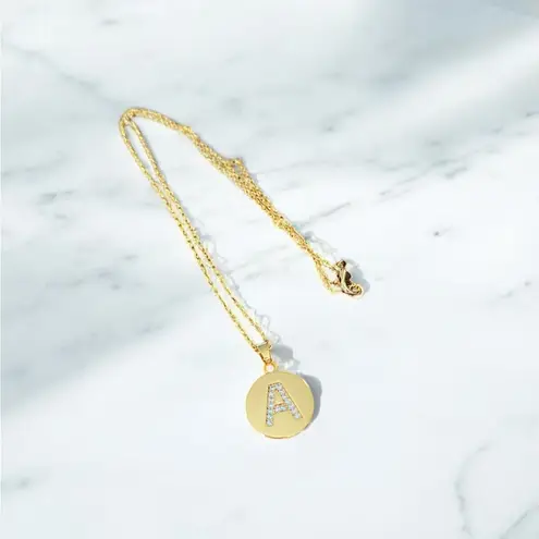 Yellow Gold Plated Cubic Zirconia A Initial Disc Necklace New