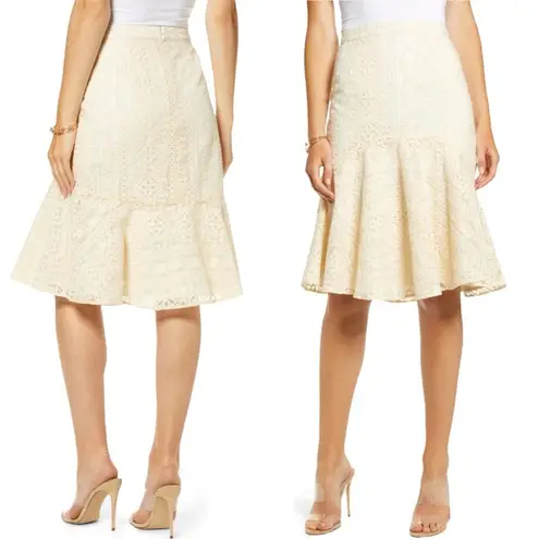 Rachel Parcell NWT Cream Embroidered Flounce Skirt Beige Swan Size Small NEW