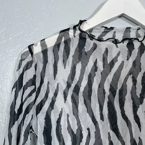 Unlisted Black White Zebra Animal Print Women M Sheer Cropped Top Lettuce Hem Y2K