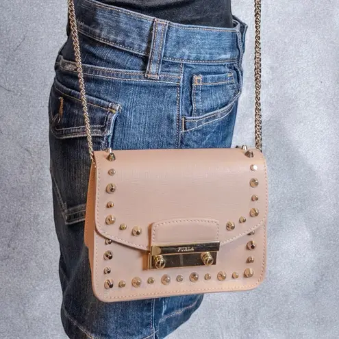 Furla Metropolis Mini Studded Saffiano Leather Blush Pink Crossbody Bag