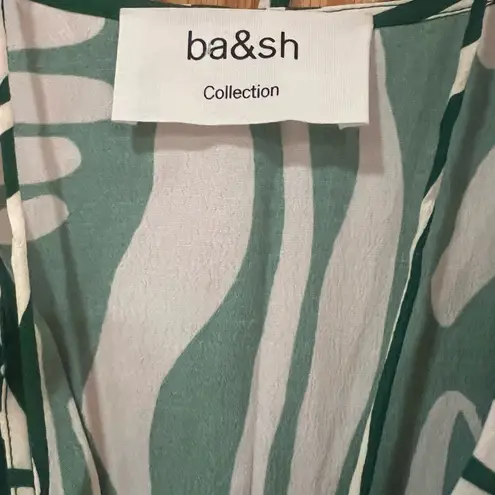 Ba&sh Thesee Green Printed Halter Bodice Flared Sleeves Shift Dress FR Size 1