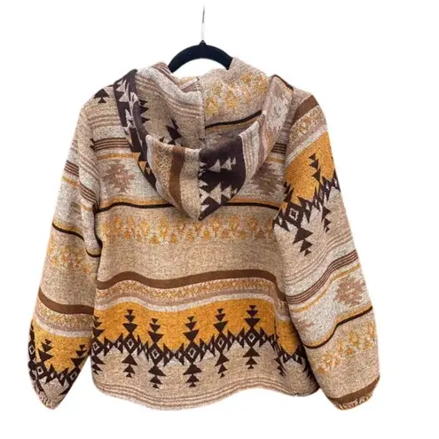 Andthewhy Aztec Hoodie Pullover Sweater Southwestern Style Pouch Pocket Brown